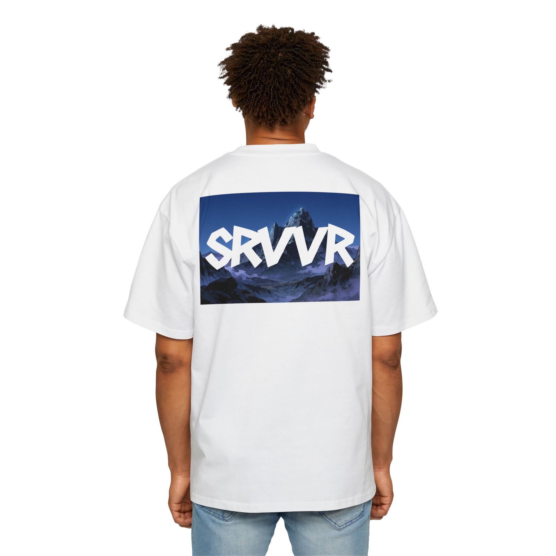 Person wearing a white t-shirt with 'SAVVR' logo on the back, standing against a white background